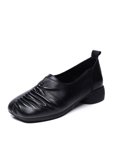 Women Vintage Genuine Leather Spliced Mid Heel Shoes