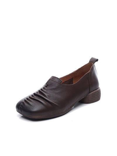 Women Vintage Genuine Leather Spliced Mid Heel Shoes