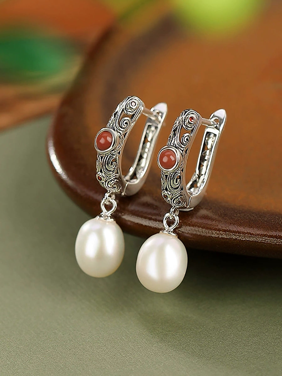 Women Ethnic Pearl S925Silver Earrings