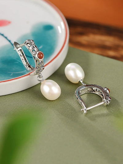 Women Ethnic Pearl S925Silver Earrings