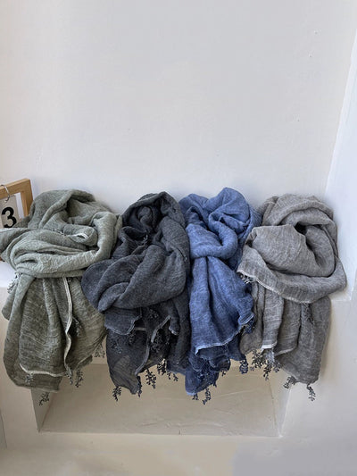 Women Artsy Pure Color Lace Spliced Shawl Scarf