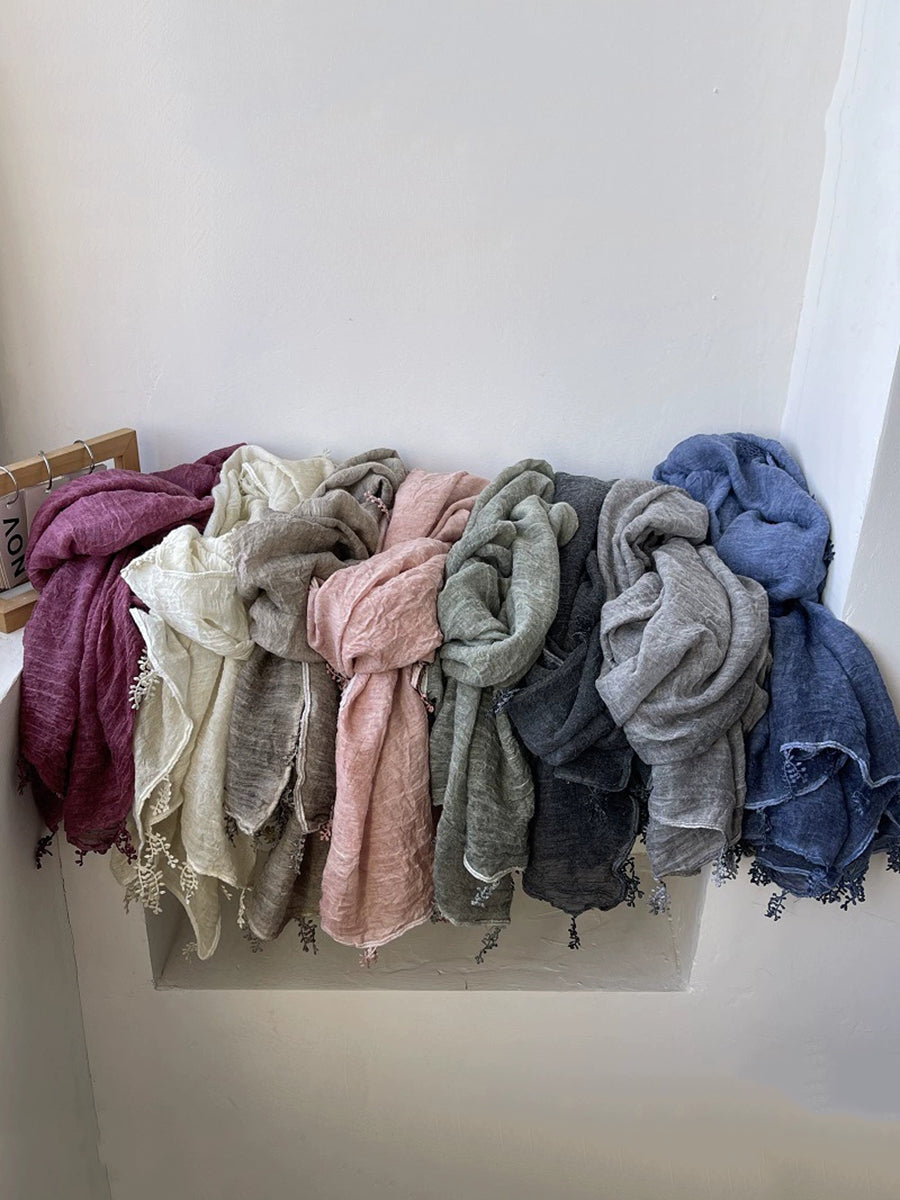 Women Artsy Pure Color Lace Spliced Shawl Scarf