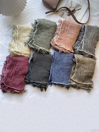 Women Artsy Pure Color Lace Spliced Shawl Scarf