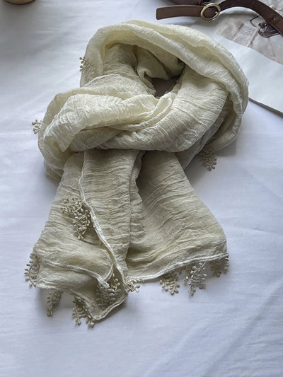 Women Artsy Pure Color Lace Spliced Shawl Scarf