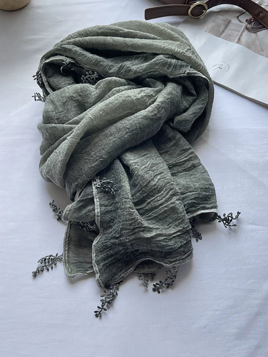 Women Artsy Pure Color Lace Spliced Shawl Scarf