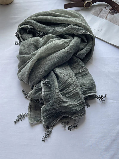 Women Artsy Pure Color Lace Spliced Shawl Scarf