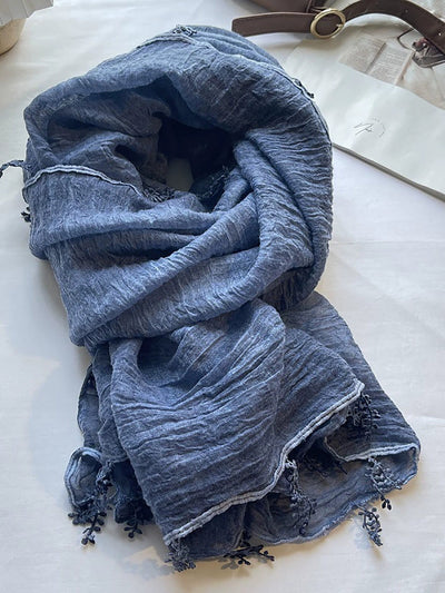 Women Artsy Pure Color Lace Spliced Shawl Scarf