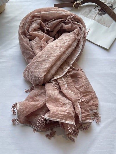 Women Artsy Pure Color Lace Spliced Shawl Scarf