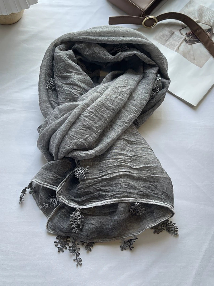 Women Artsy Pure Color Lace Spliced Shawl Scarf