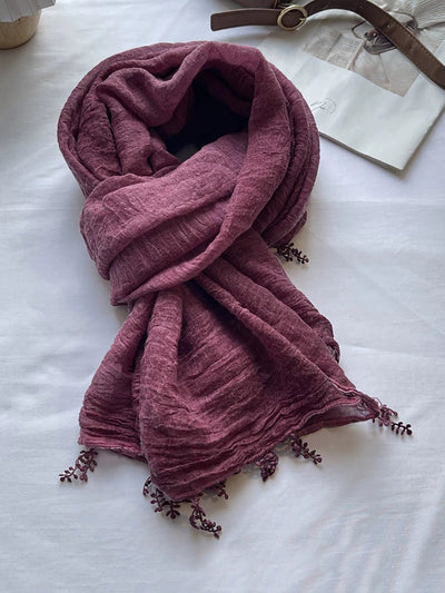 Women Artsy Pure Color Lace Spliced Shawl Scarf