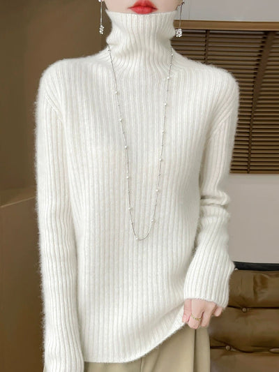 Women Autumn Casual Pure Color Knitted Turtleneck Sweater