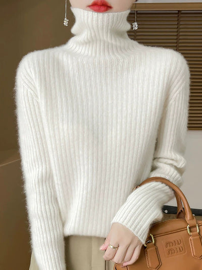 Women Autumn Casual Pure Color Knitted Turtleneck Sweater