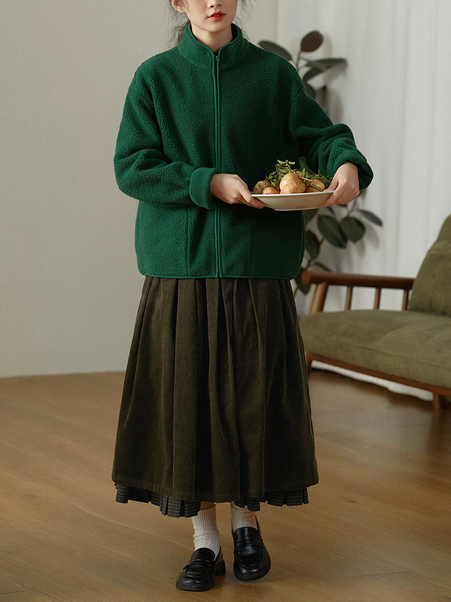 Plus Size Women Autumn Retro Plaid Spliced 100%Cotton Skirt