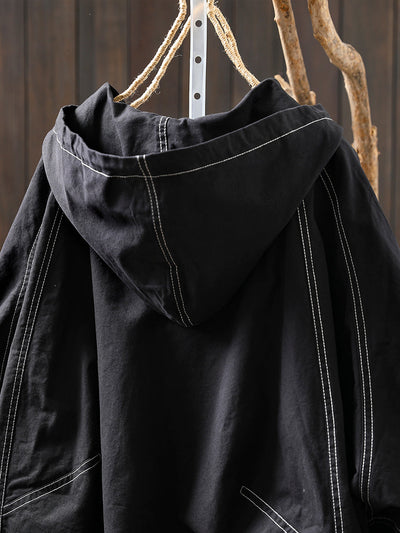 Women Autumn Casual Spliced Windproof Hooded Jacket