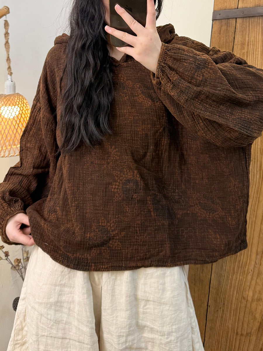 Women Autumn Vintage Flower Cotton Hoodie