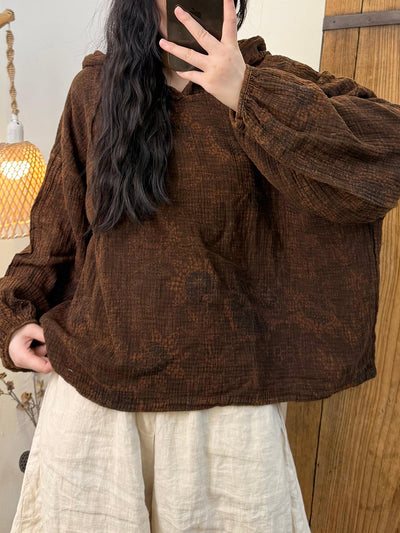 Women Autumn Vintage Flower Cotton Hoodie