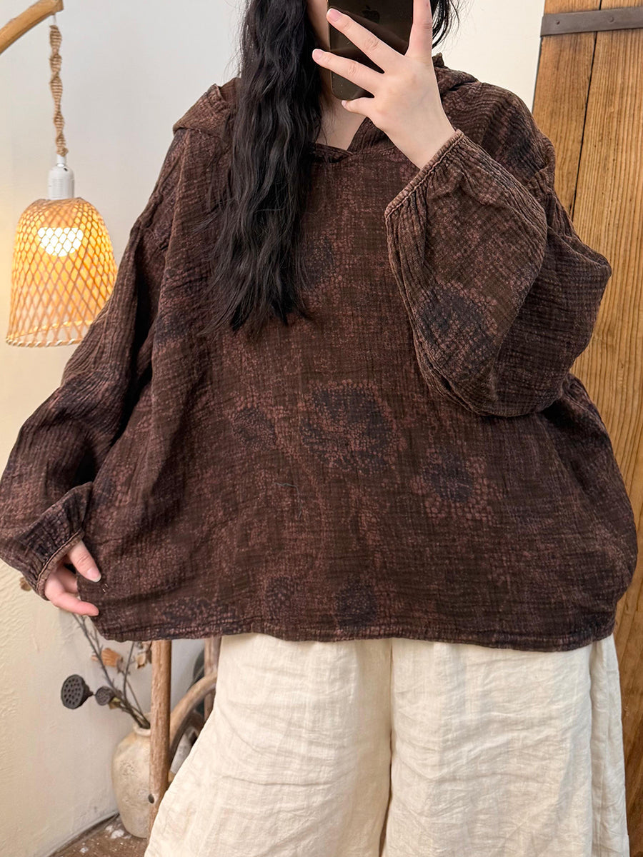 Women Autumn Vintage Flower Cotton Hoodie