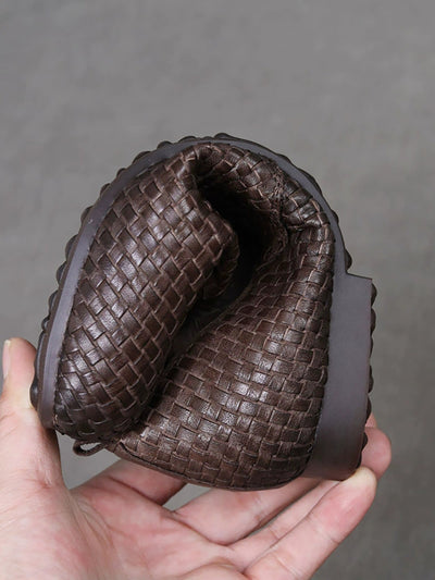 Women Autumn Vintage Genuine Leather Weave Shoes