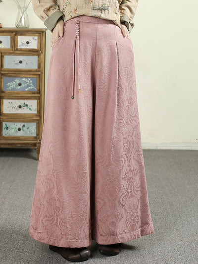 Women Autumn Retro Pure Color Jacquard Wide-leg Pants