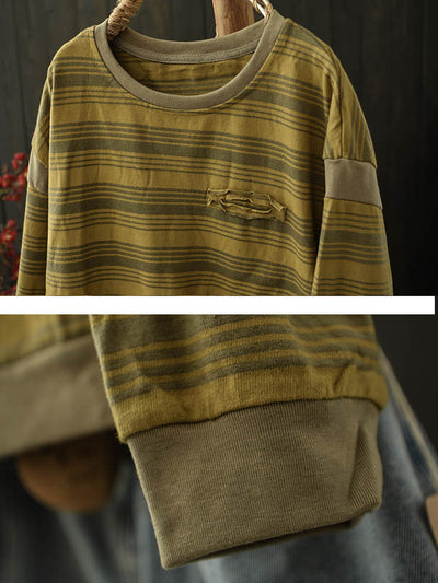 Women Autumn Casual Stripe O-Neck Blouse