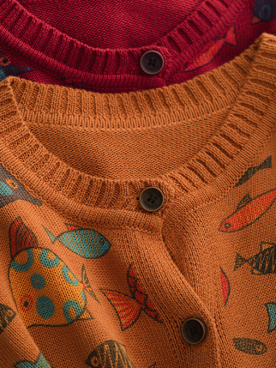 Women Autumn Artsy Cartoon Fish O-Neck Sweater