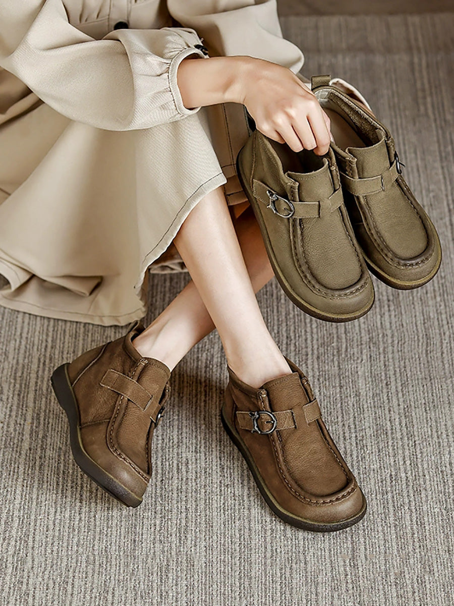 Women Winter Vintage Pure Color Flat Ankle Boots