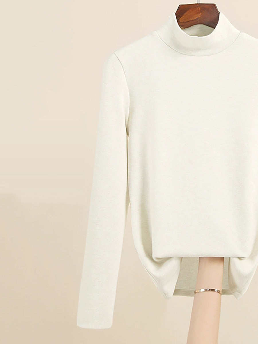 Women Autumn Casual Warm Mid Collar Base Blouse