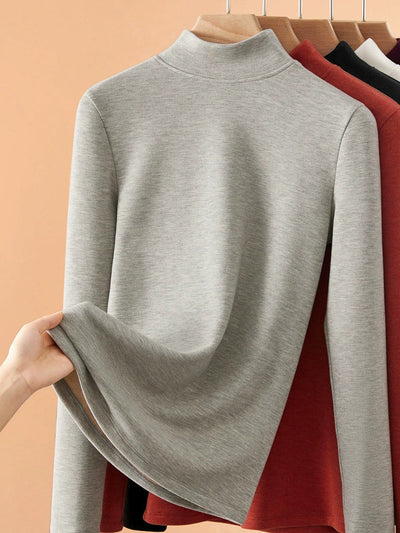 Women Autumn Casual Warm Mid Collar Base Blouse