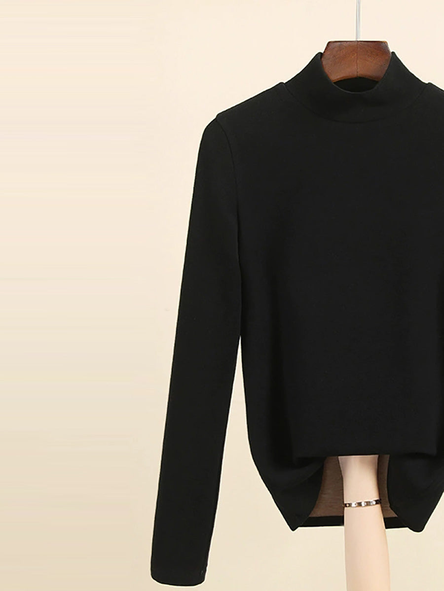 Women Autumn Casual Warm Mid Collar Base Blouse