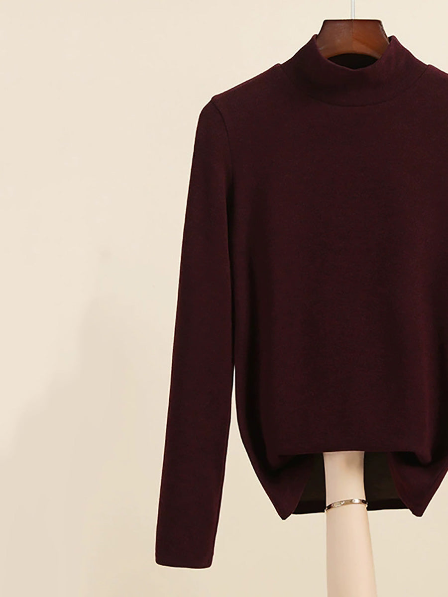 Women Autumn Casual Warm Mid Collar Base Blouse
