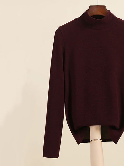 Women Autumn Casual Warm Mid Collar Base Blouse