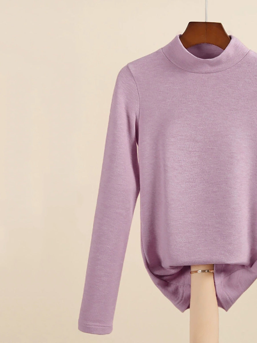 Women Autumn Casual Warm Mid Collar Base Blouse