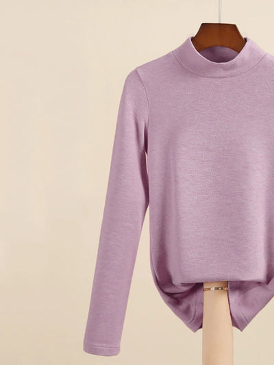 Women Autumn Casual Warm Mid Collar Base Blouse