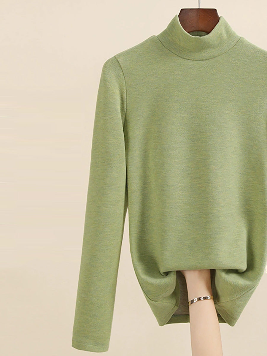 Women Autumn Casual Warm Mid Collar Base Blouse