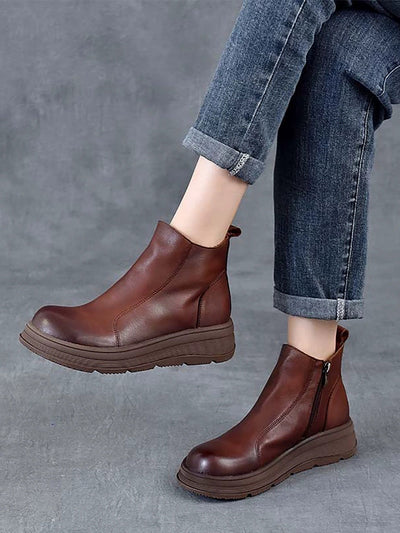 Women Winter Pure Color Leather Platform Chelsea Boots