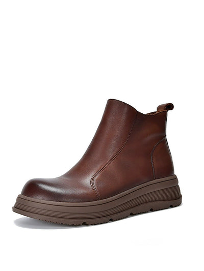 Women Winter Pure Color Leather Platform Chelsea Boots