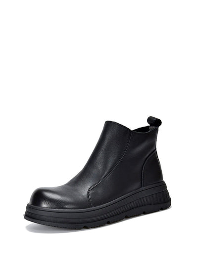 Women Winter Pure Color Leather Platform Chelsea Boots