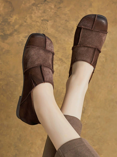 Women Autumn Vintage Leather Spliced Flat Shoes