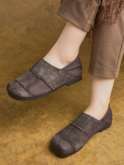 Women Autumn Vintage Leather Spliced Flat Shoes
