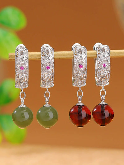 S925Silver Flower Jade Bead Earrings