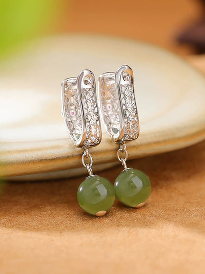 S925Silver Flower Jade Bead Earrings