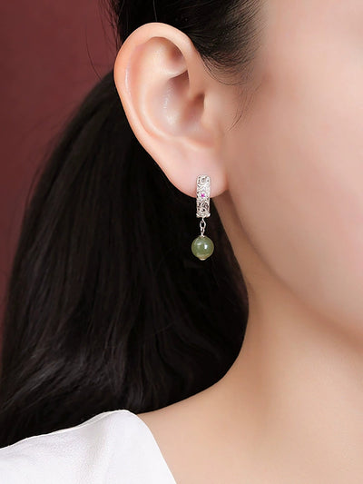 S925Silver Flower Jade Bead Earrings