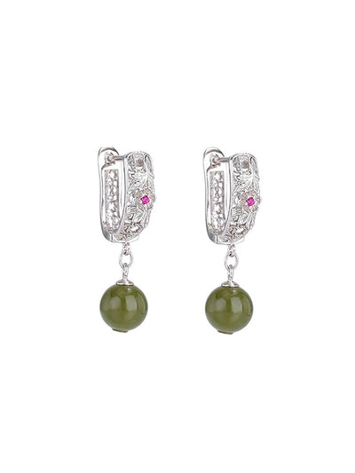 S925Silver Flower Jade Bead Earrings