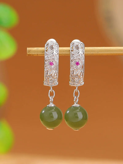 S925Silver Flower Jade Bead Earrings