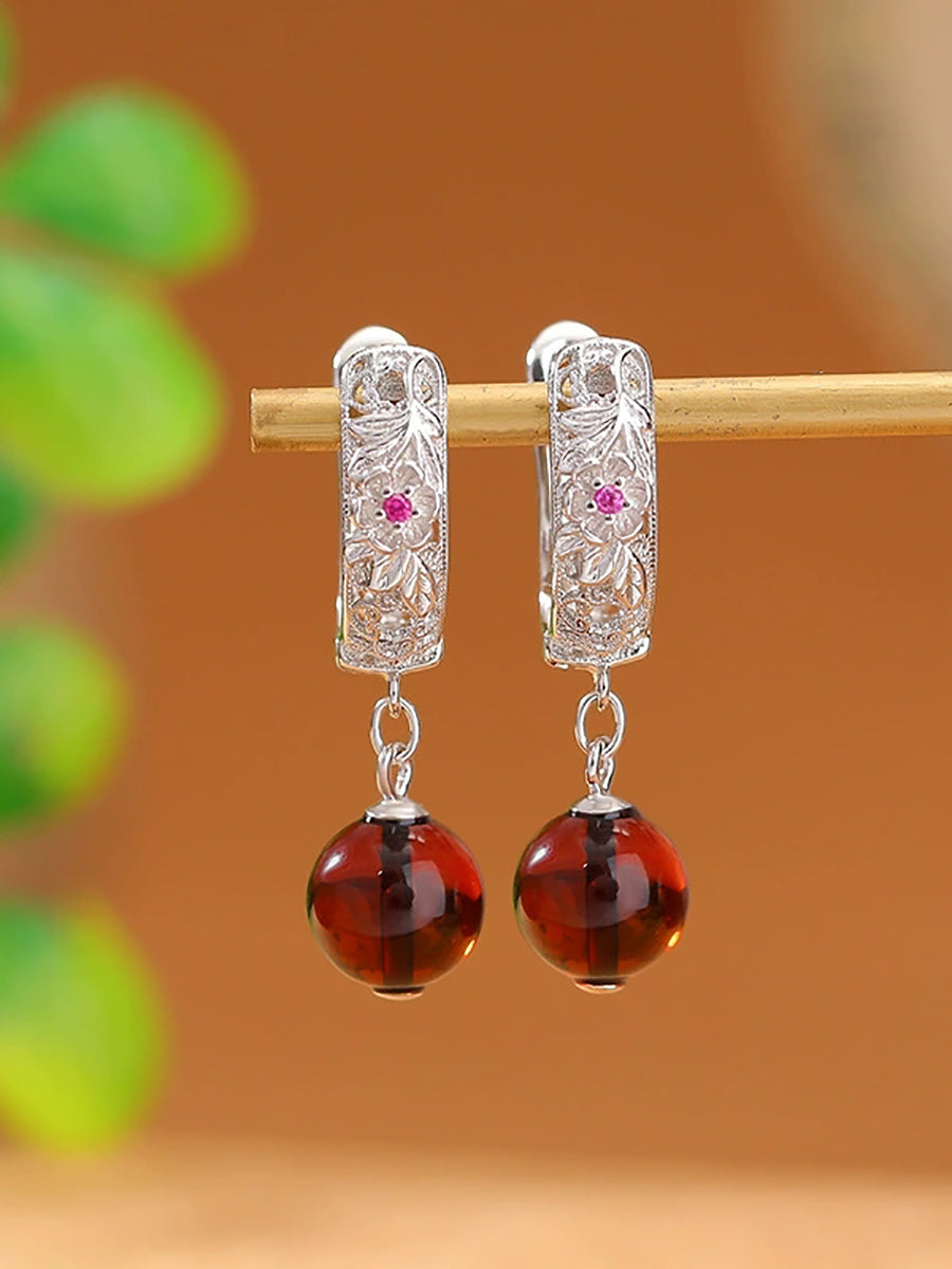 S925Silver Flower Jade Bead Earrings