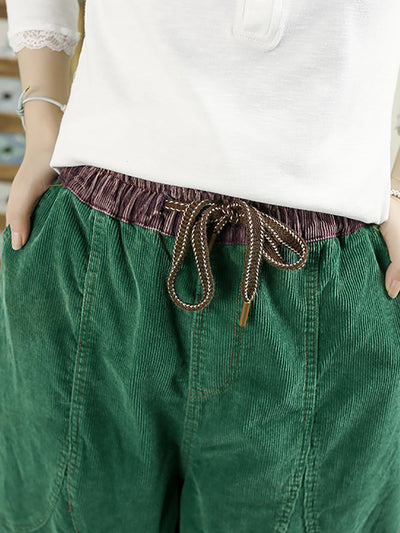 Women Autumn Retro Pure Color Croduroy Harem Pants