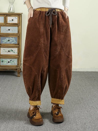 Women Autumn Retro Pure Color Croduroy Harem Pants