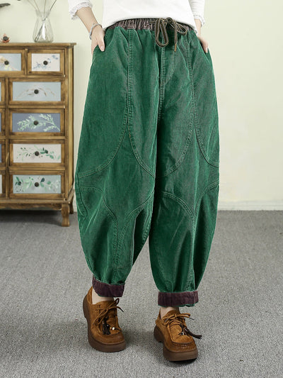 Women Autumn Retro Pure Color Croduroy Harem Pants