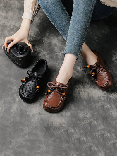 Women Vintage Soft Leather Low Heel Shoes