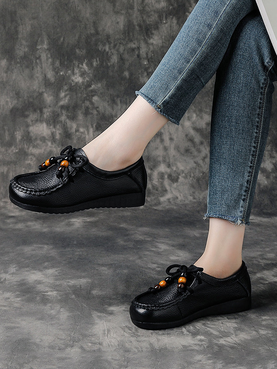 Women Vintage Soft Leather Low Heel Shoes